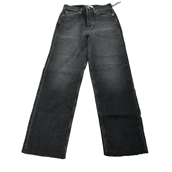 RE/DONE Womens 70s Stove Pipe Straight Leg Jeans Raw Hem Denim Black Size 25 NWT - Picture 1 of 11